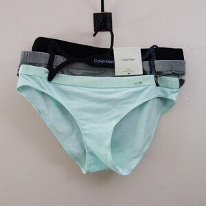Calvin Klein 3-Pack Stretch Cotton Bikini Panties Blue Grey Black (L) NWT!